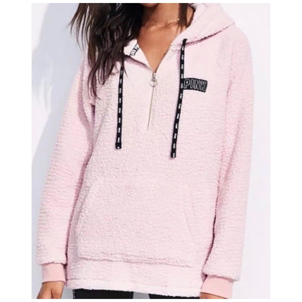 PINK Half Zip Up Pink Sherpa Hoodie Jacket